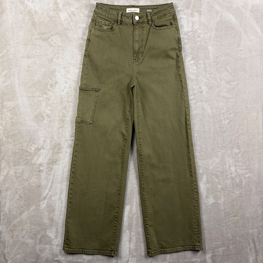 Warp + Weft Houston Relaxed Wide Leg Cargo Pants Green Women Sz 4/27 Streetwear